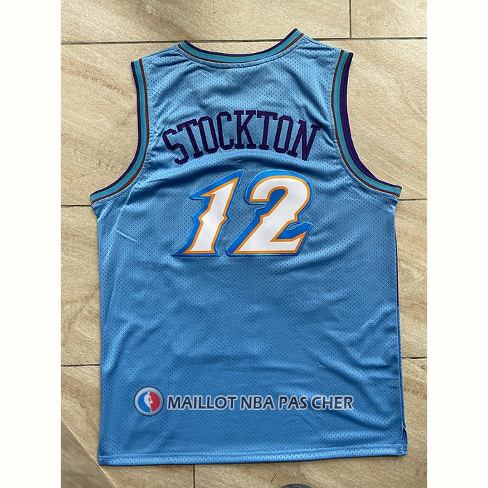 Maillot Utah Jazz John Stockton NO 12 Mitchell & Ness 1996-97 Bleu